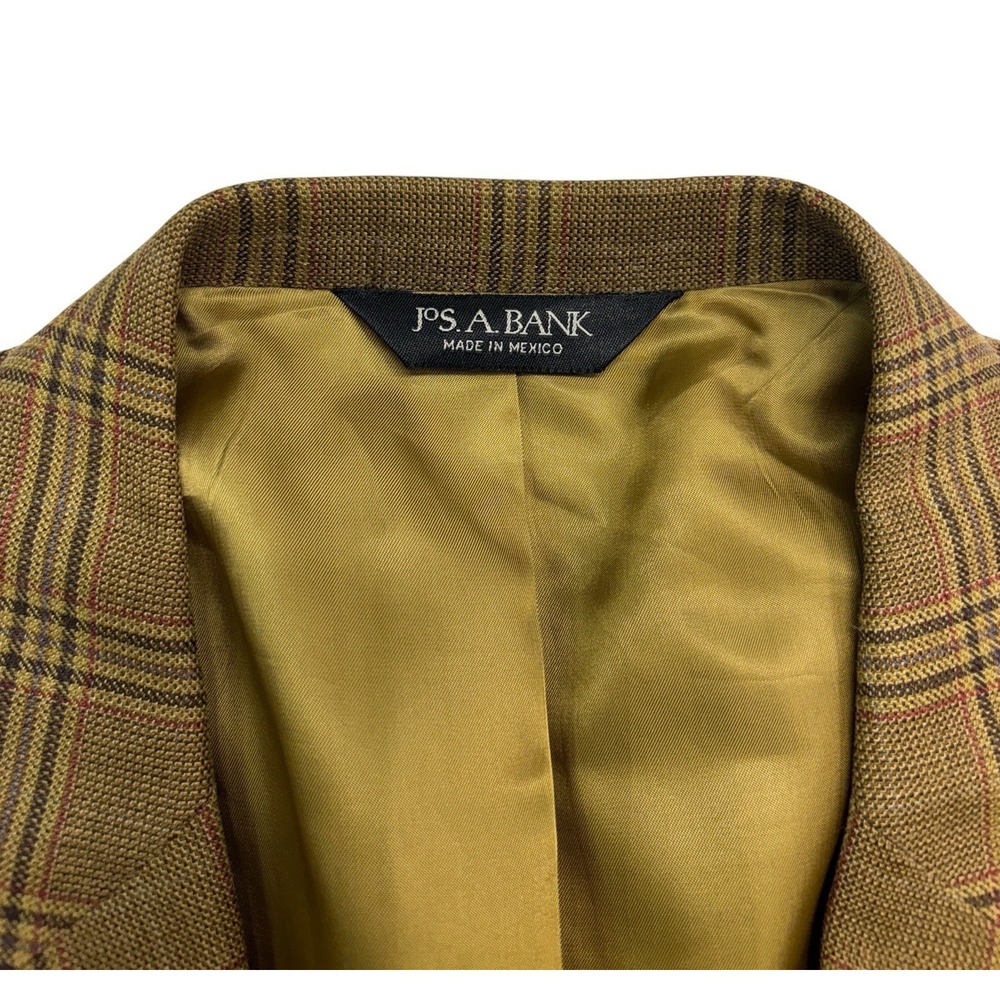 Jos A Bank 43R Honey Brown Red Plaid Blazer Jacket Sport Suit Coat Silk Wool - Picture 3 of 12